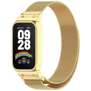 For Xiaomi Smart Band 9 Active / Redmi Band 3 Metal Frame Watch Case Integrated Milan Magnetic Watch Band(Gold)