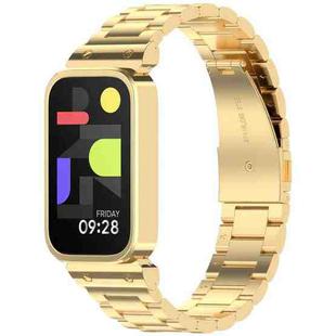 For Redmi Bnad 3 Metal Frame Watch Case Integrated Three Beads Stainless Steel Watch Band(Gold)