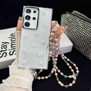 For Samsung Galaxy S25 Ultra 5G Little Fresh Bow Neck Chain TPU Phone Case(Pink)