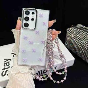 For Samsung Galaxy S23 Ultra 5G Little Fresh Bow Neck Chain TPU Phone Case(Purple)