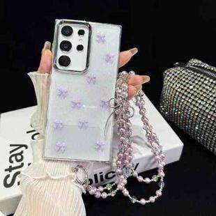 For Samsung Galaxy S22 Ultra 5G Little Fresh Bow Neck Chain TPU Phone Case(Purple)