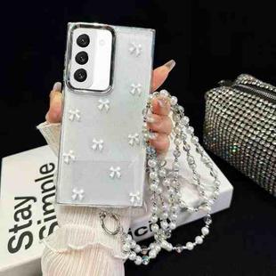 For Samsung Galaxy S22+ 5G Little Fresh Bow Neck Chain TPU Phone Case(White)