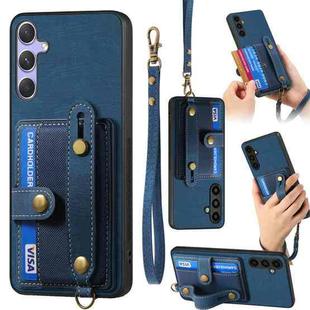 For Samsung Galaxy S25+ 5G Retro Cross Wristband Wallet Leather Back Phone Case(Blue)