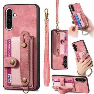 For Samsung Galaxy A36 Retro Cross Wristband Wallet Leather Back Phone Case(Pink)