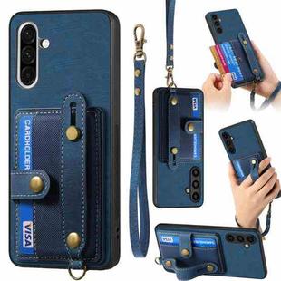For Samsung Galaxy A36 Retro Cross Wristband Wallet Leather Back Phone Case(Blue)