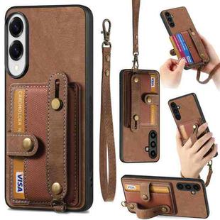 For Samsung Galaxy S25 Edge 5G Retro Cross Wristband Wallet Leather Back Phone Case(Brown)
