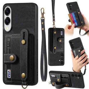 For Samsung Galaxy S25 Edge 5G Retro Cross Wristband Wallet Leather Back Phone Case(Black)