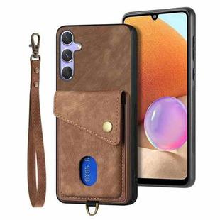 For Samsung Galaxy S25+ 5G Retro Card Wallet Fold Leather Phone Case with Strap(Brown)