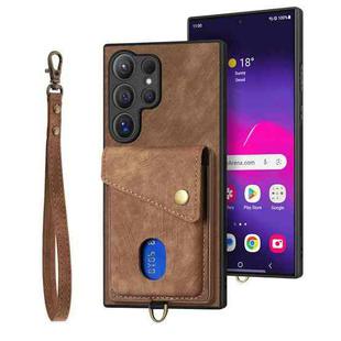 For Samsung Galaxy S25 Ultra 5G Retro Card Wallet Fold Leather Phone Case with Strap(Brown)