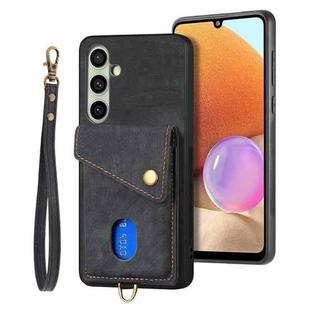 For Samsung Galaxy A56 5G Retro Card Wallet Fold Leather Phone Case with Strap(Black)
