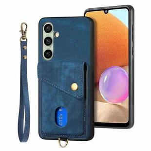 For Samsung Galaxy A56 5G Retro Card Wallet Fold Leather Phone Case with Strap(Blue)