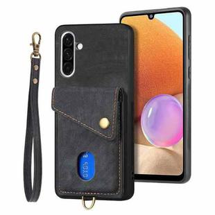 For Samsung Galaxy A36 Retro Card Wallet Fold Leather Phone Case with Strap(Black)