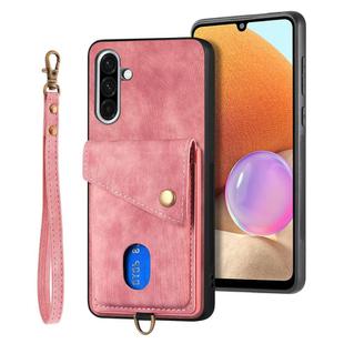 For Samsung Galaxy A36 Retro Card Wallet Fold Leather Phone Case with Strap(Pink)