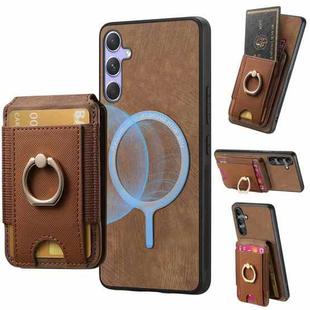 For Samsung Galaxy S25 5G Retro Splitable Magnetic Stand Card Bag Leather Phone Case(Brown)