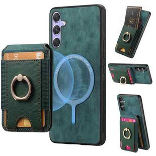For Samsung Galaxy S25 5G Retro Splitable Magnetic Stand Card Bag Leather Phone Case(Green)