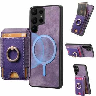 For Samsung Galaxy S25 Ultra 5G Retro Splitable Magnetic Stand Card Bag Leather Phone Case(Purple)
