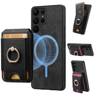 For Samsung Galaxy S24 Ultra 5G Retro Splitable Magnetic Stand Card Bag Leather Phone Case(Black)