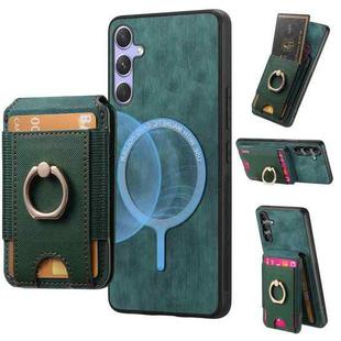 For Samsung Galaxy S24 5G Retro Splitable Magnetic Stand Card Bag Leather Phone Case(Green)