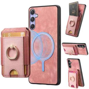 For Samsung Galaxy M14 Retro Splitable Magnetic Stand Card Bag Leather Phone Case(Pink)