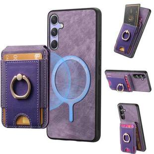 For Samsung Galaxy A24 Retro Splitable Magnetic Stand Card Bag Leather Phone Case(Purple)