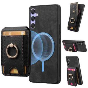 For Samsung Galaxy A34 5G Retro Splitable Magnetic Stand Card Bag Leather Phone Case(Black)