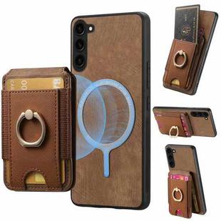 For Samsung Galaxy S23 5G Retro Splitable Magnetic Stand Card Bag Leather Phone Case(Brown)