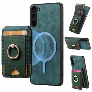 For Samsung Galaxy S23 5G Retro Splitable Magnetic Stand Card Bag Leather Phone Case(Green)