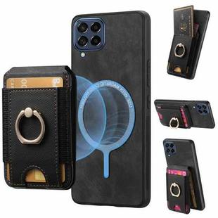 For Samsung Galaxy M33 5G Retro Splitable Magnetic Stand Card Bag Leather Phone Case(Black)