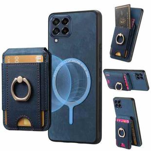 For Samsung Galaxy M33 5G Retro Splitable Magnetic Stand Card Bag Leather Phone Case(Blue)