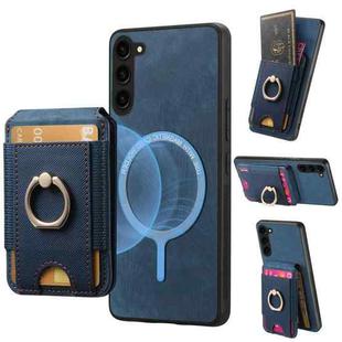 For Samsung Galaxy S22+ 5G Retro Splitable Magnetic Stand Card Bag Leather Phone Case(Blue)