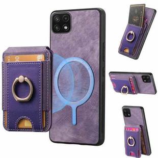 For Samsung Galaxy A22 5G Retro Splitable Magnetic Stand Card Bag Leather Phone Case(Purple)