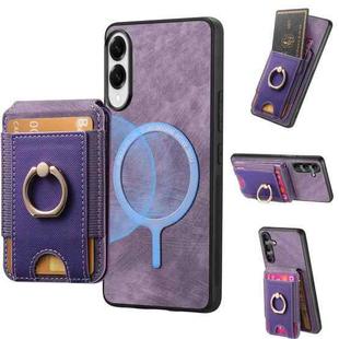For Samsung Galaxy S25 Edge 5G Retro Splitable Magnetic Stand Card Bag Leather Phone Case(Purple)