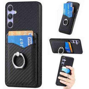 For Samsung Galaxy S25 Ultra 5G Carbon Fiber Card Wallet Ring Phone Case(Black)