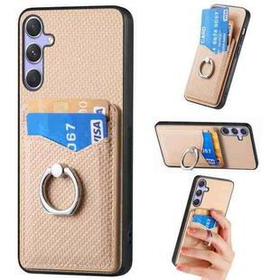 For Samsung Galaxy S25 Ultra 5G Carbon Fiber Card Wallet Ring Phone Case(Khaki)