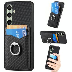 For Samsung Galaxy A36 Carbon Fiber Card Wallet Ring Phone Case(Black)