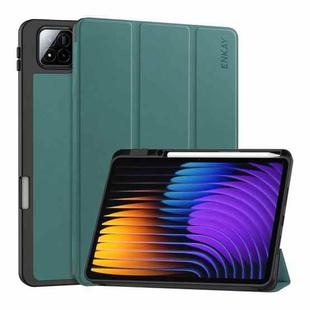 For Xiaomi Pad 7 / 7 Pro 11.2 ENKAY Tri-fold Custer Texture TPU Leather Smart Tablet Case with Pen Slot(Dark Green)