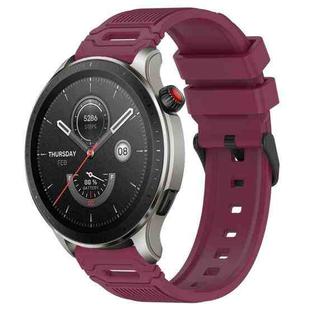 For Amazfit Watch 22mm Vertical Pattern Black Buckle Silicone Watch Band(Wine Red)