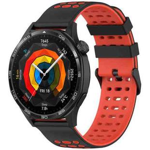 For Huawei Watch 22mm Three Rows Hole Two Color Silicone Watch Band(Black+Red)