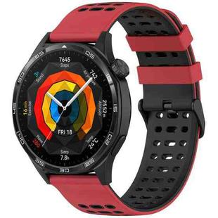 For Huawei Watch 22mm Three Rows Hole Two Color Silicone Watch Band(Red+Black)