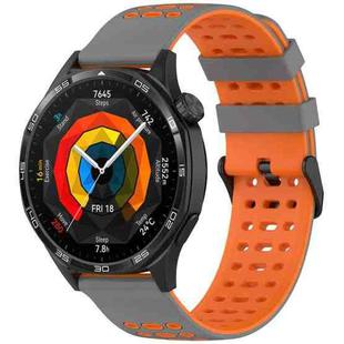 For Huawei Watch 22mm Three Rows Hole Two Color Silicone Watch Band(Grey+Orange)