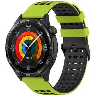 For Huawei Watch 22mm Three Rows Hole Two Color Silicone Watch Band(Lime Green+Black)