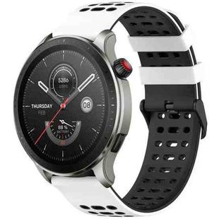 For Amazfit Watch 22mm Three Rows Hole Two Color Silicone Watch Band(White+Black)