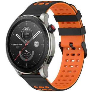 For Amazfit Watch 22mm Three Rows Hole Two Color Silicone Watch Band(Black+Orange)