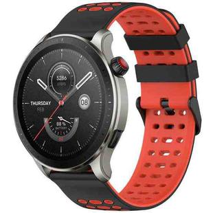 For Amazfit Watch 22mm Three Rows Hole Two Color Silicone Watch Band(Black+Red)