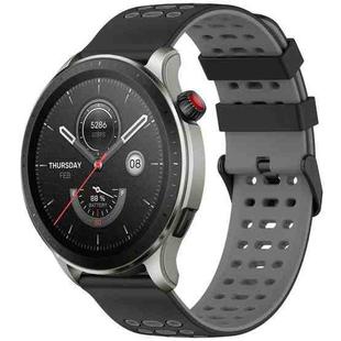 For Amazfit Watch 22mm Three Rows Hole Two Color Silicone Watch Band(Black+Grey)