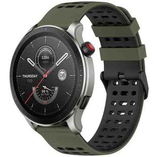 For Amazfit Watch 22mm Three Rows Hole Two Color Silicone Watch Band(Army Green+Black)