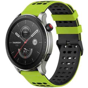 For Amazfit Watch 22mm Three Rows Hole Two Color Silicone Watch Band(Lime Green+Black)