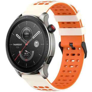 For Amazfit Watch 22mm Three Rows Hole Two Color Silicone Watch Band(Starlight+Orange)