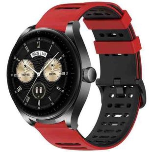 For Huawei Watch 22mm Hollow Three Rows Hole Two Color Silicone Watch Band(Red+Black)