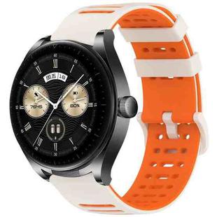 For Huawei Watch 22mm Hollow Three Rows Hole Two Color Silicone Watch Band(Starlight+Orange)